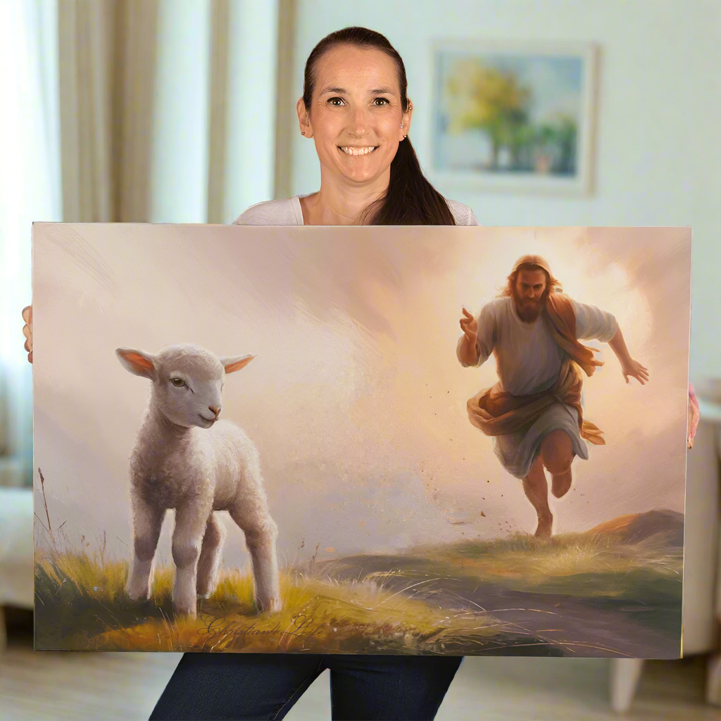 The Good Shepherd Runs After Sheep - Gallery Wrapped Christian Wall Art Canvas