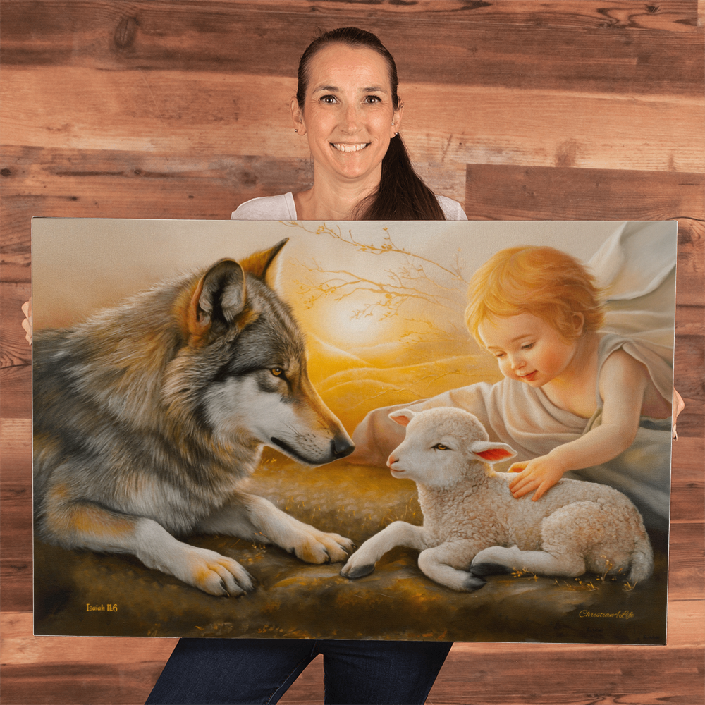 Wolf and Lamb, Gallery Wrapped Christian Wall Art Canvas