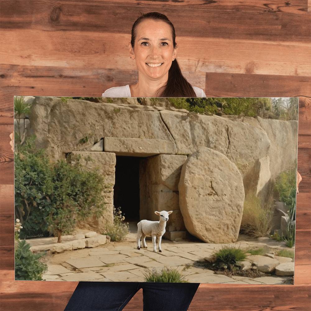 Lamb and Tomb Gallery Wrapped Christian Wall Art Canvas (3:2)