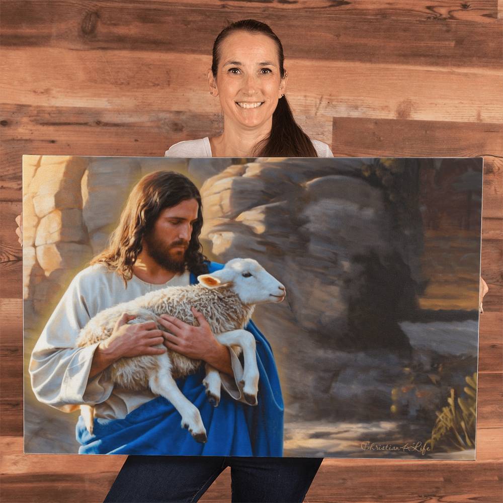 Shepherd holding sheep - Beautiful Gallery Wrapped Christian Canvas Canvas Christian4Life