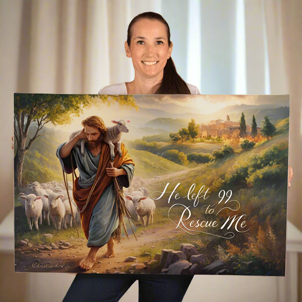 "He Left 99 To Rescue Me" Gallery Wrapped Christian Wall Art Canvas