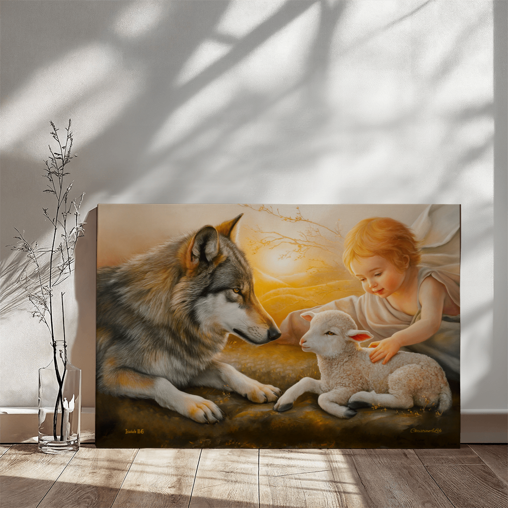 Wolf and Lamb, Gallery Wrapped Christian Wall Art Canvas