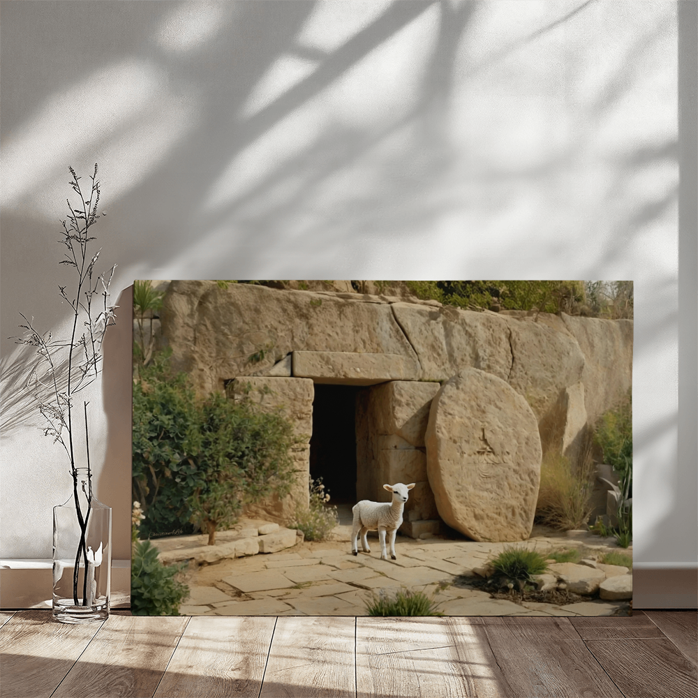 Lamb and Tomb Gallery Wrapped Christian Wall Art Canvas (3:2)