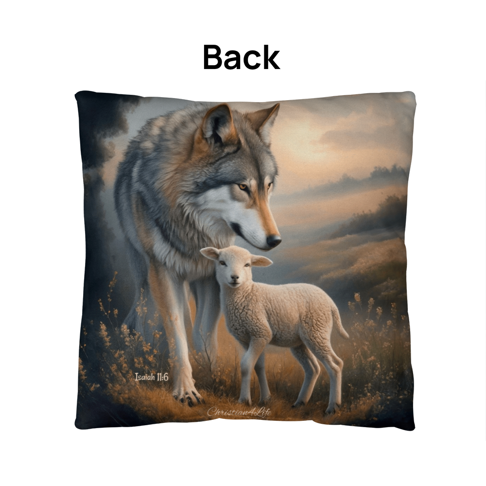 Wolf and Lamb Bible Verse Spun Polyester Square Indoor/Outdoor Pillow