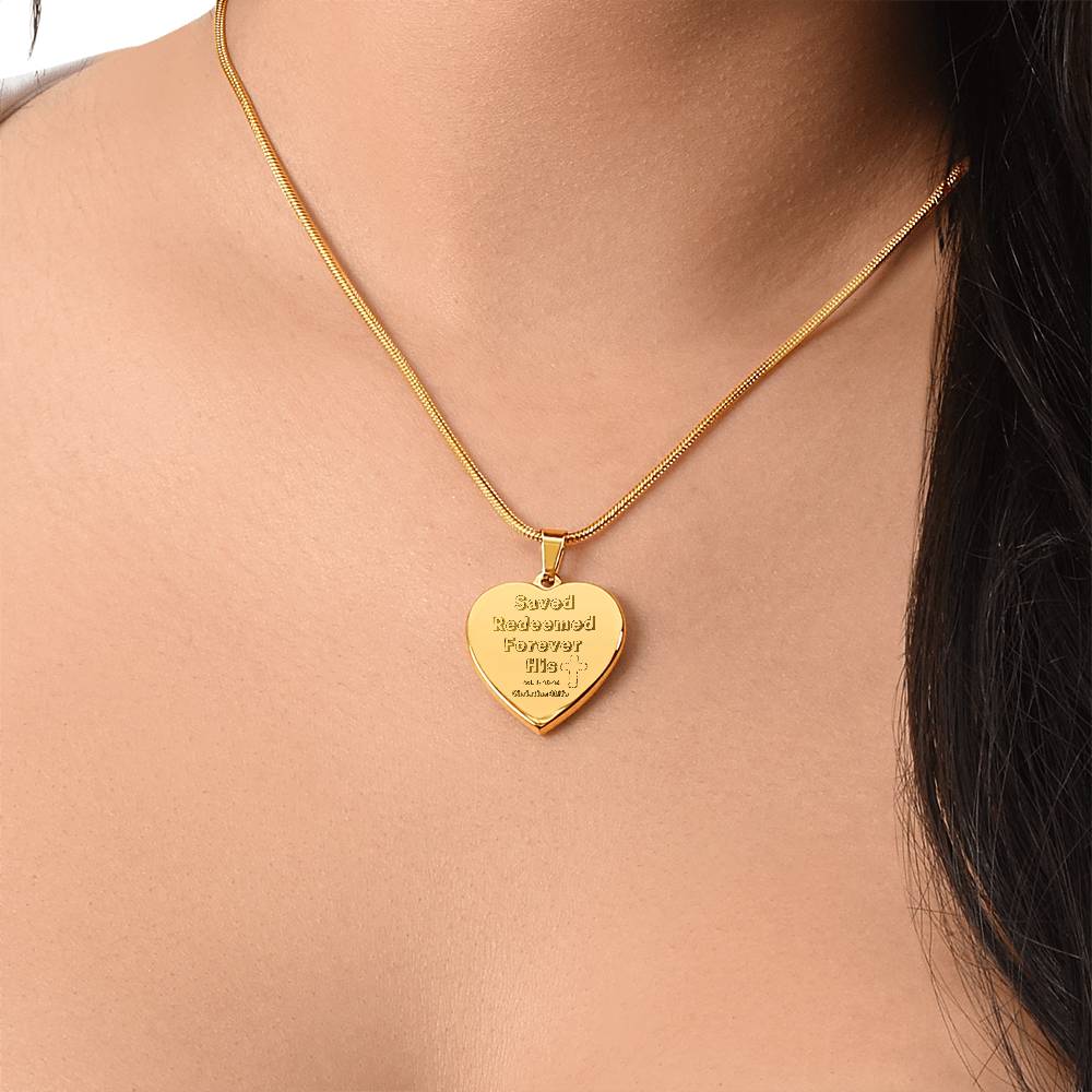 Saved, Redeemed Engraved Heart Necklace (optional personalized message)