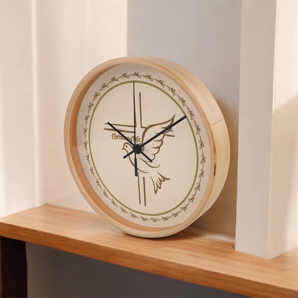 Christian4Life Cross and Dove Christian Wooden Frame Clock Clocks Christian4Life