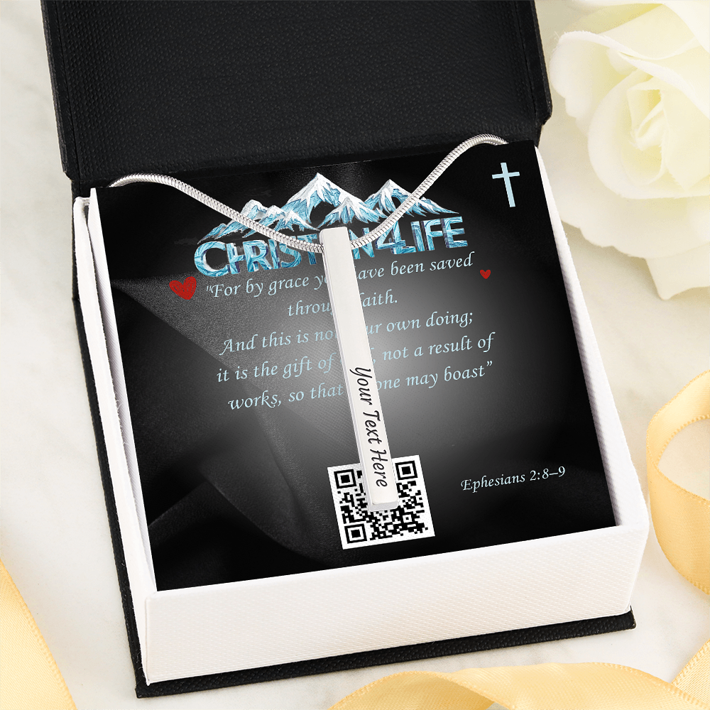 4 Sided Stick Christian Necklace - Engraved (REDEEMED BY GRACE, CALLED BY NAME +2)
