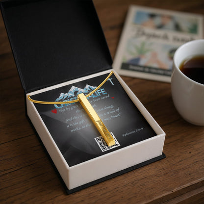 4 Sided Stick Christian Necklace - Engraved (REDEEMED BY GRACE, CALLED BY NAME +2)