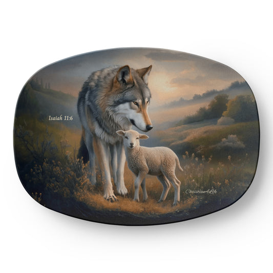 Wolf and Lamb Christian Platter, Isaiah 11:6 (10x14)