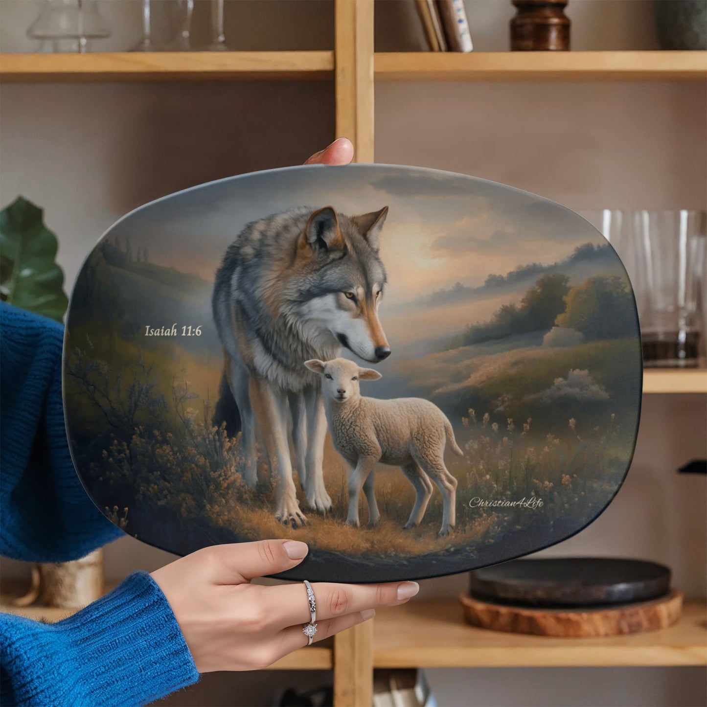 Wolf and Lamb Christian Platter, Isaiah 11:6 (10x14)
