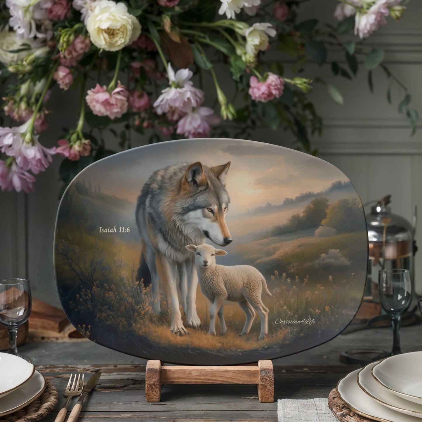 Wolf and Lamb Christian Platter, Isaiah 11:6 (10x14)