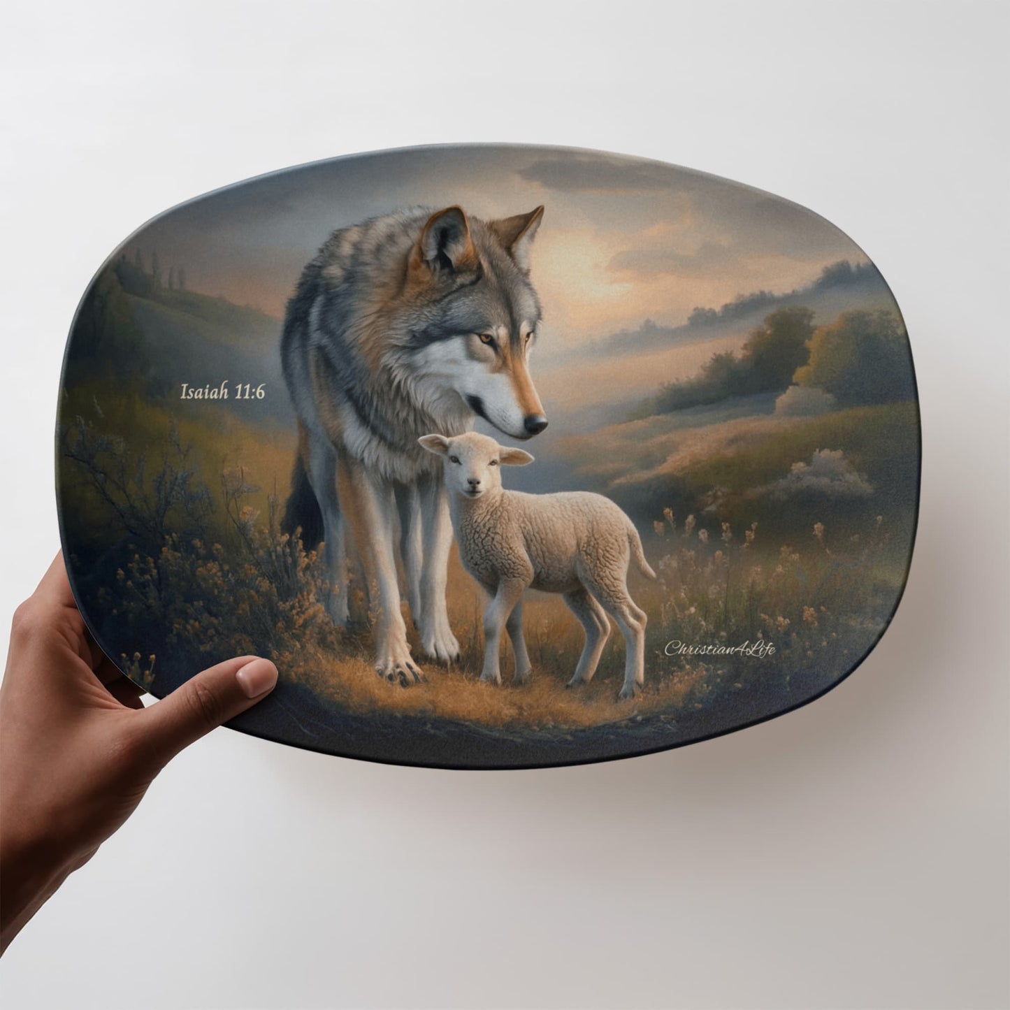 Wolf and Lamb Christian Platter, Isaiah 11:6 (10x14)