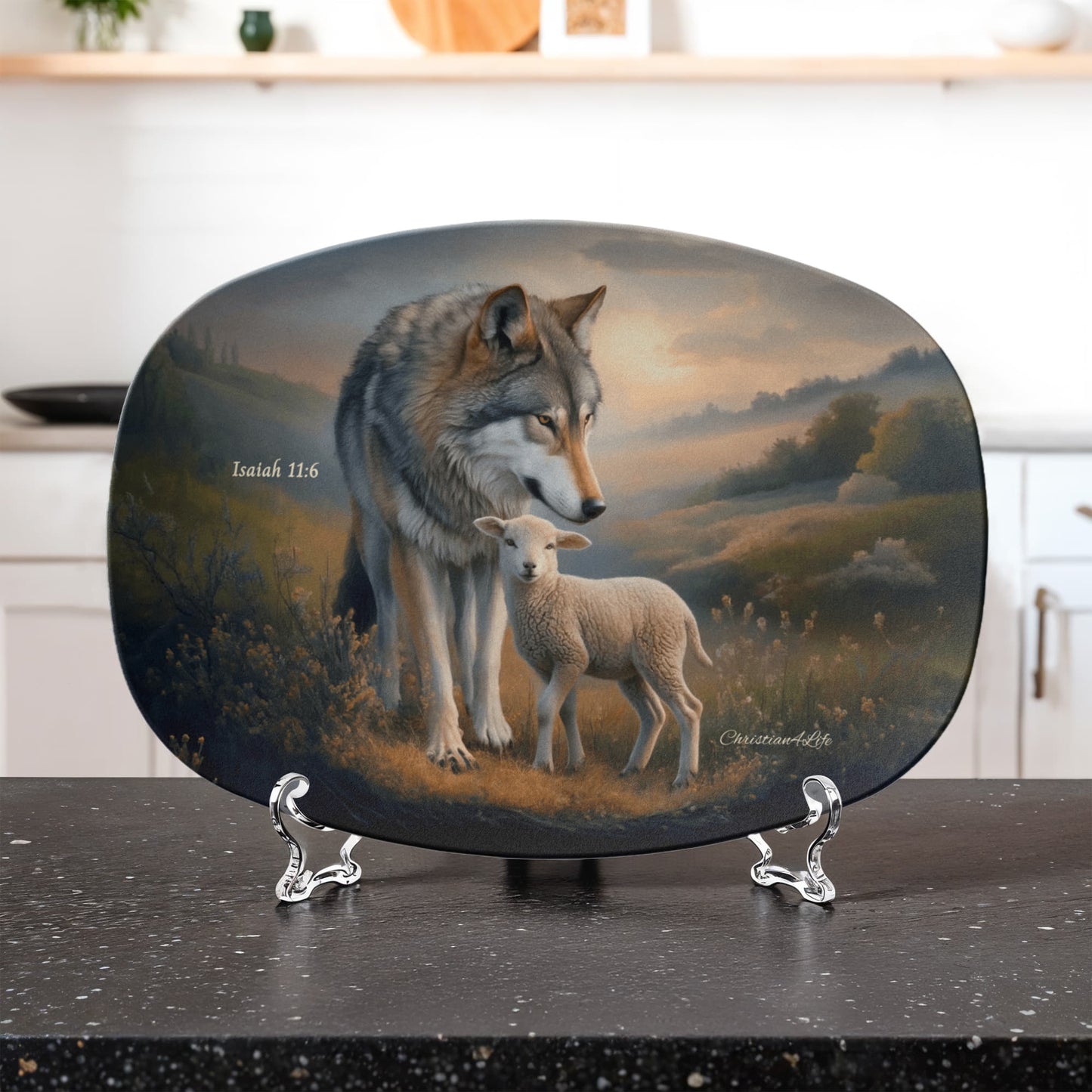 Wolf and Lamb Christian Platter, Isaiah 11:6 (10x14)