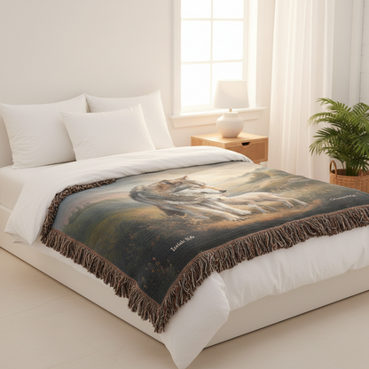 Wolf and Lamb Peaceful Christian Heirloom Woven Blanket Tapestry - Isaiah 11:6