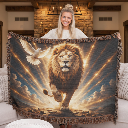 Lion of Judah, Holy Spirit, Clouds and Golden Rays- Heirloom Woven Blanket