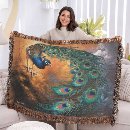 Peacock Heirloom Woven Blanket - Tapestry Decorative art print - a vibrant and elegant statement Peacock art piece