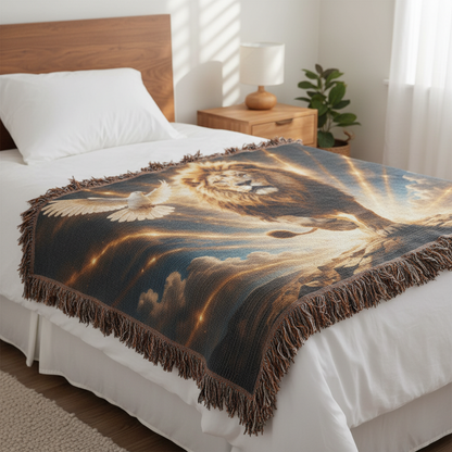 Lion of Judah, Holy Spirit, Clouds and Golden Rays- Heirloom Woven Blanket