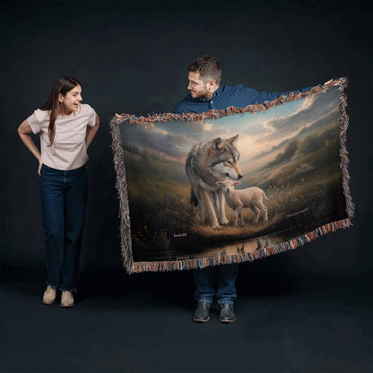 Wolf and Lamb Christian Heirloom Woven Blanket Tapestry - Isaiah 11:6