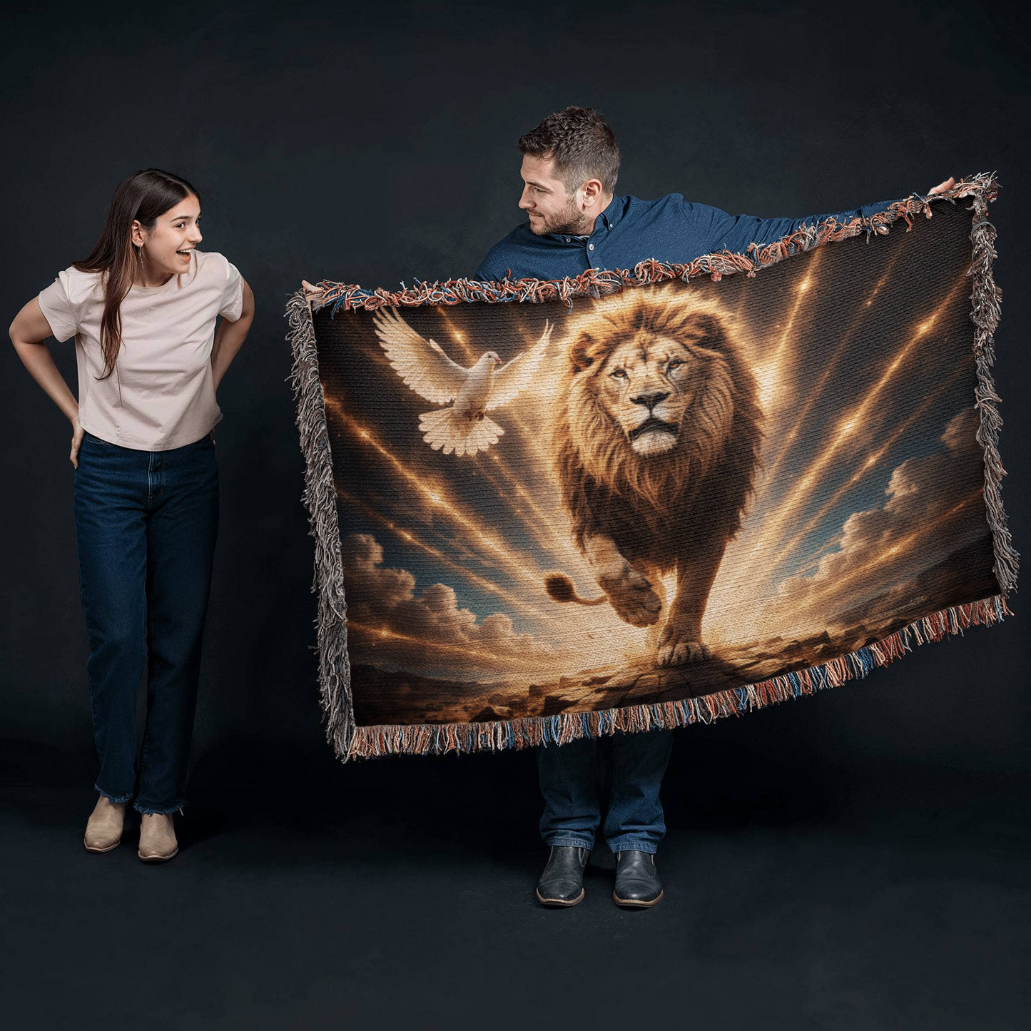 Lion of Judah, Holy Spirit, Clouds and Golden Rays- Heirloom Woven Blanket