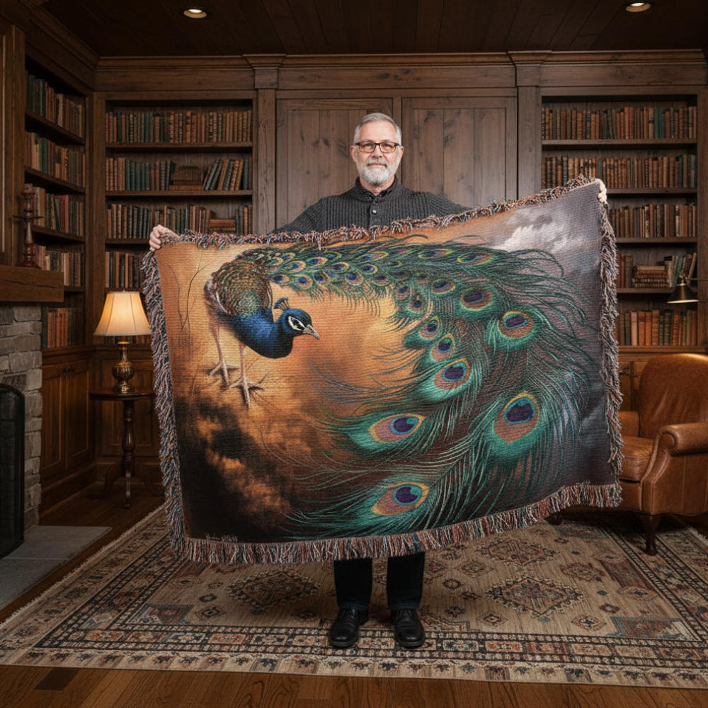 Peacock Heirloom Woven Blanket - Tapestry Decorative art print - a vibrant and elegant statement Peacock art piece