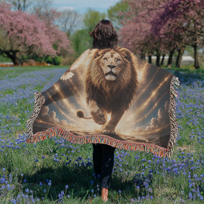 Lion of Judah, Holy Spirit, Clouds and Golden Rays- Heirloom Woven Blanket