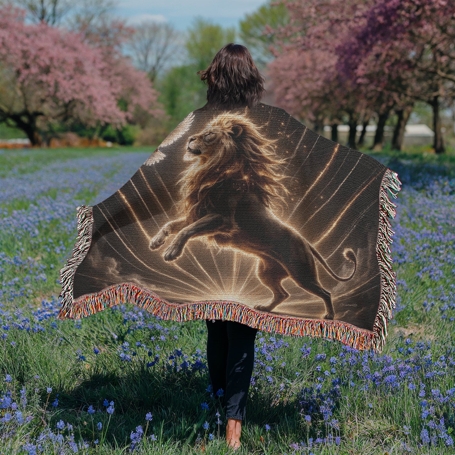 Lion of Judah and Holy Spirit with Golden Rays Heirloom Woven Blanket