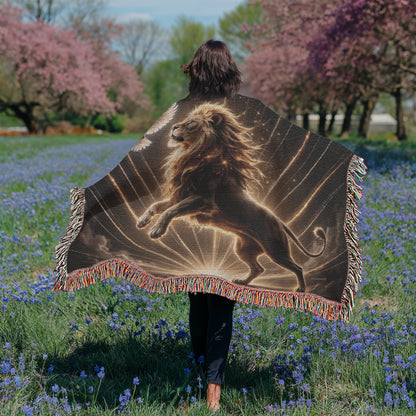 Lion of Judah and Holy Spirit with Golden Rays Heirloom Woven Blanket