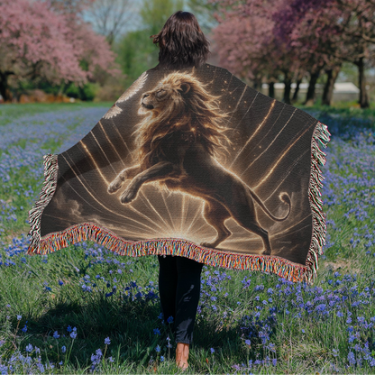 Lion of Judah and Holy Spirit with Golden Rays Heirloom Woven Blanket