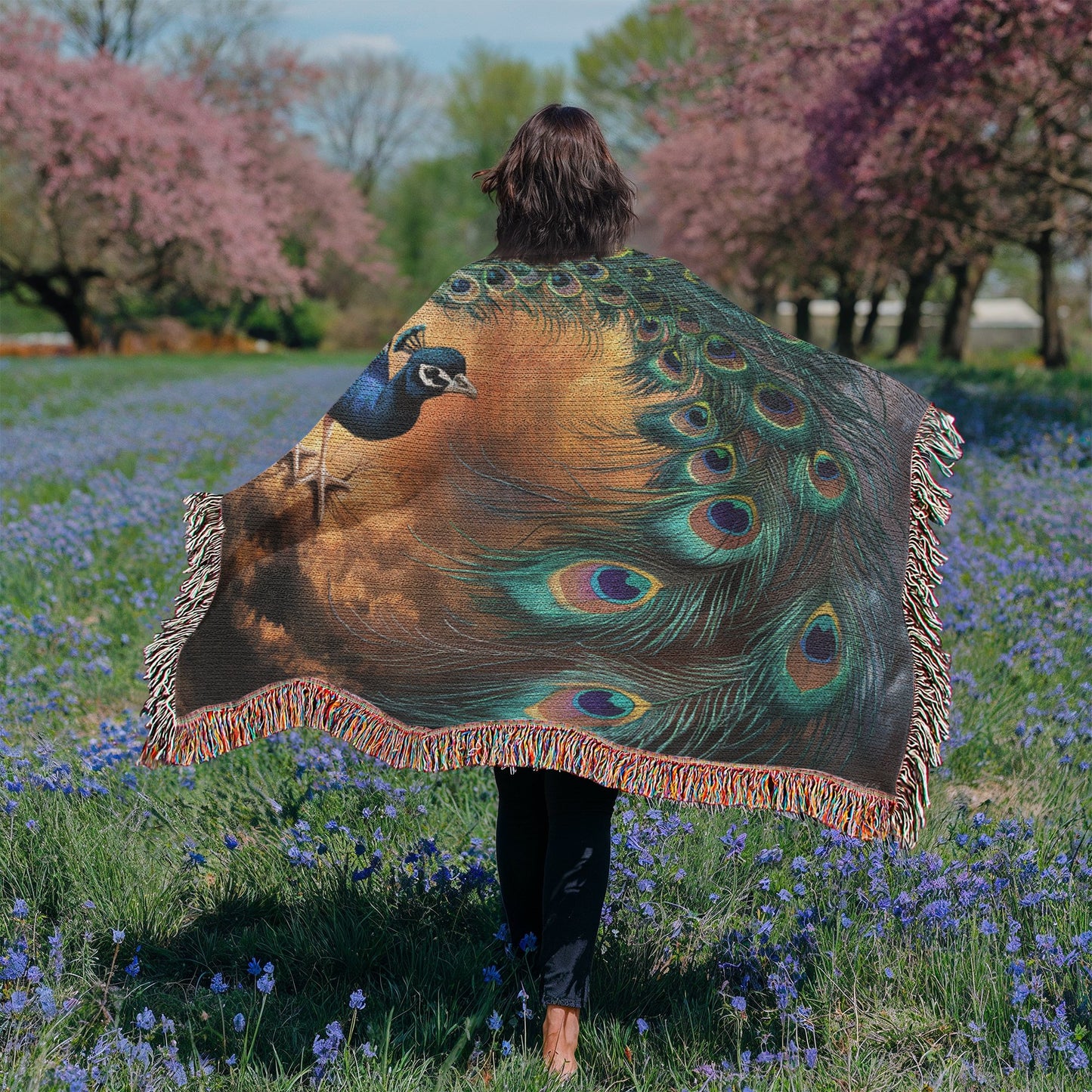 Peacock Heirloom Woven Blanket - Tapestry Decorative art print - a vibrant and elegant statement Peacock art piece