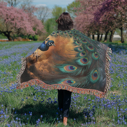 Peacock Heirloom Woven Blanket - Tapestry Decorative art print - a vibrant and elegant statement Peacock art piece