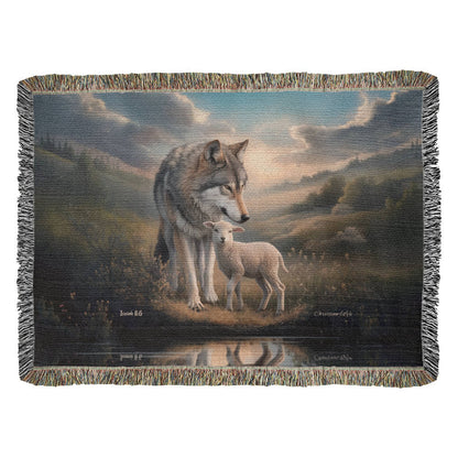 Wolf and Lamb Christian Heirloom Woven Blanket Tapestry - Isaiah 11:6