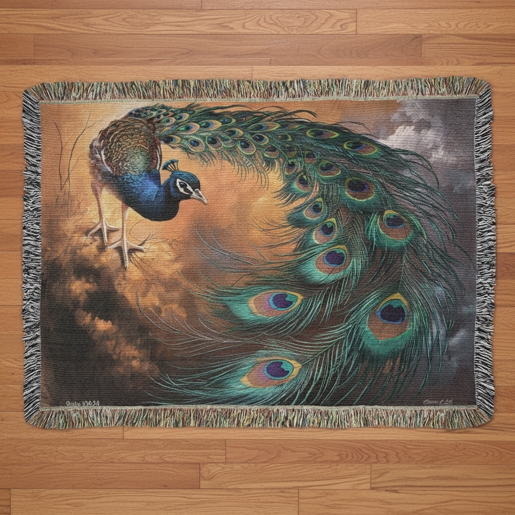 Peacock Heirloom Woven Blanket - Tapestry Decorative art print - a vibrant and elegant statement Peacock art piece