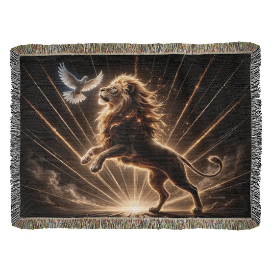 Lion of Judah and Holy Spirit with Golden Rays Heirloom Woven Blanket