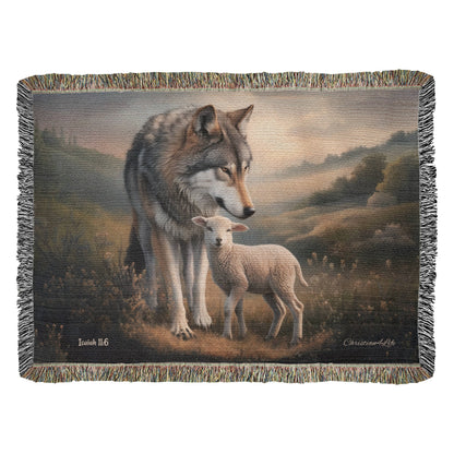 Wolf and Lamb Peaceful Christian Heirloom Woven Blanket Tapestry - Isaiah 11:6