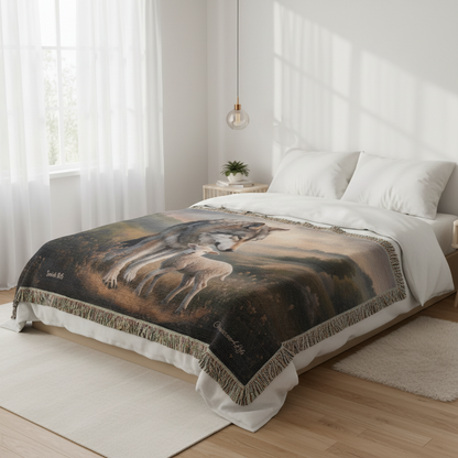 Wolf and Lamb Peaceful Christian Heirloom Woven Blanket Tapestry - Isaiah 11:6