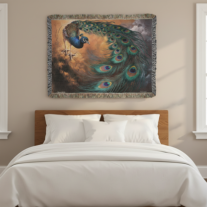 Peacock Heirloom Woven Blanket - Tapestry Decorative art print - a vibrant and elegant statement Peacock art piece