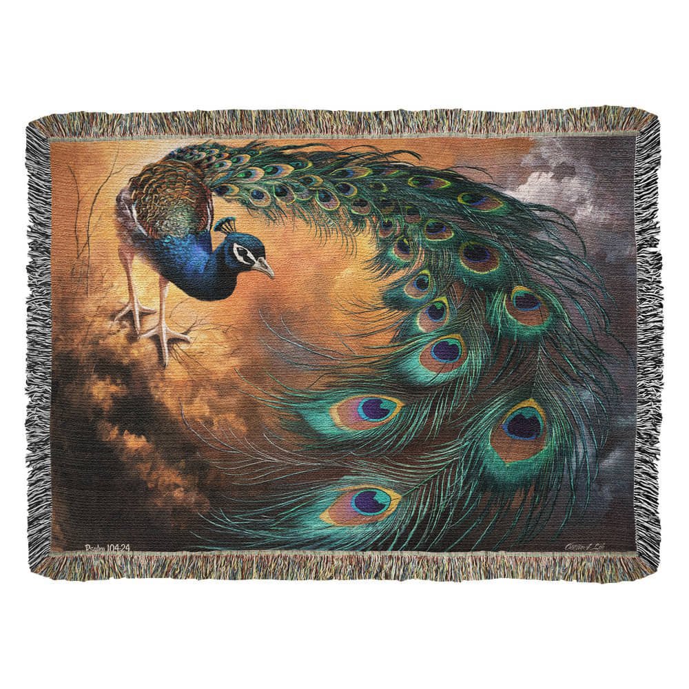 Peacock Heirloom Woven Blanket - Tapestry Decorative art print - a vibrant and elegant statement Peacock art piece