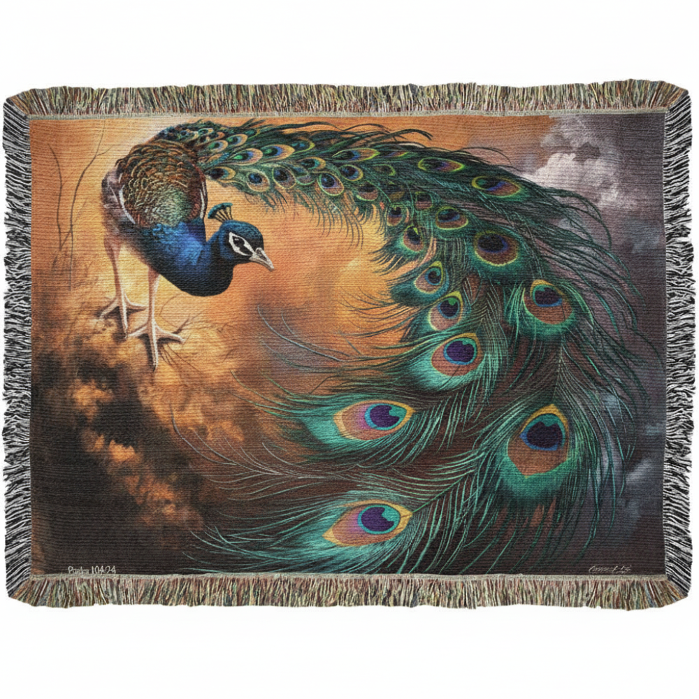 Peacock Heirloom Woven Blanket - Tapestry Decorative art print - a vibrant and elegant statement Peacock art piece