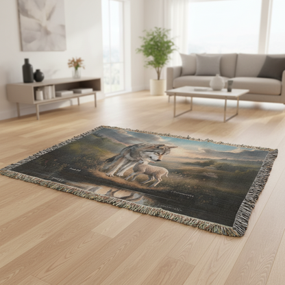 Wolf and Lamb Christian Heirloom Woven Blanket Tapestry - Isaiah 11:6