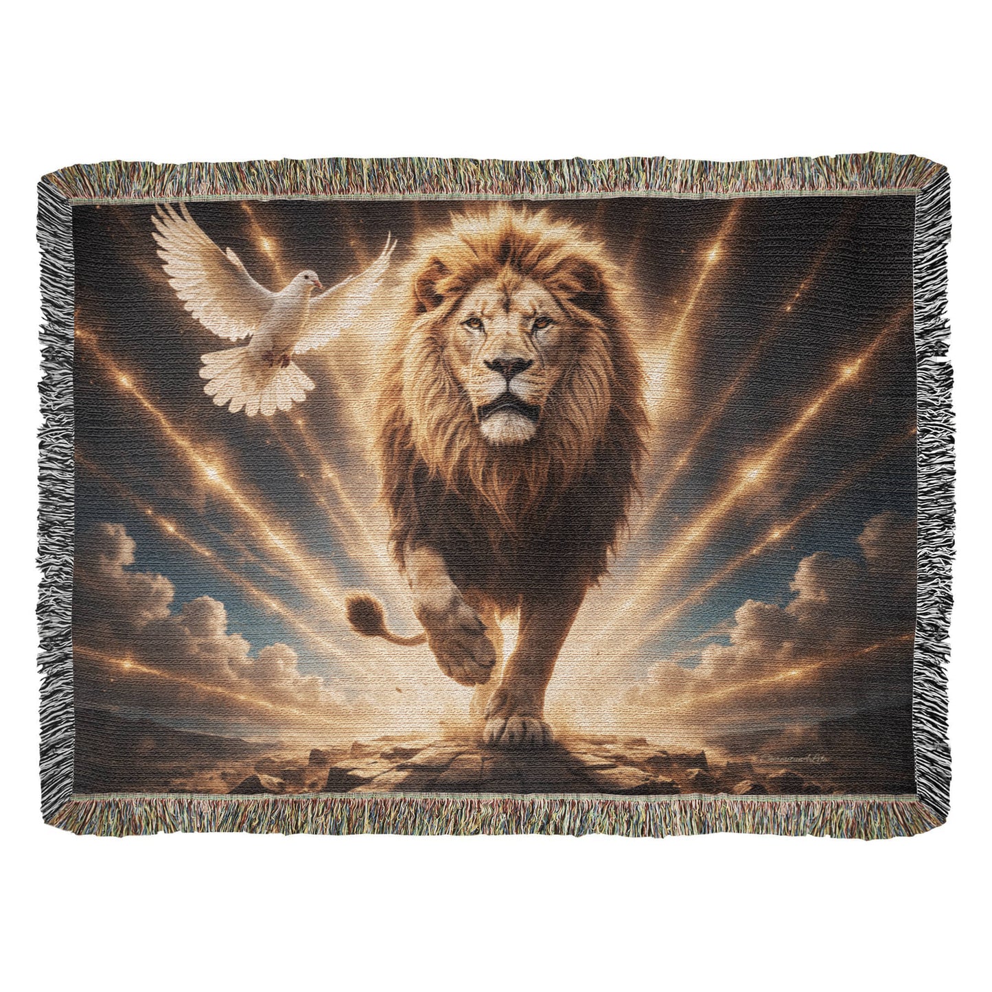 Lion of Judah, Holy Spirit, Clouds and Golden Rays- Heirloom Woven Blanket