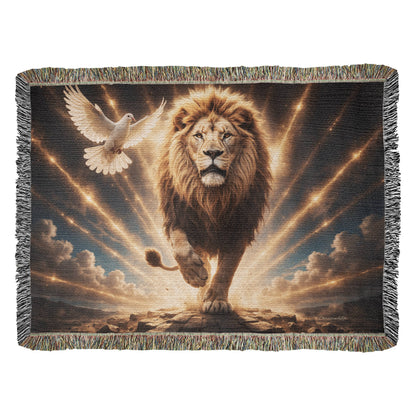 Lion of Judah, Holy Spirit, Clouds and Golden Rays- Heirloom Woven Blanket