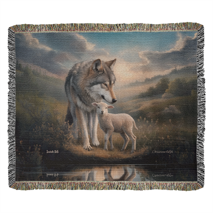 Wolf and Lamb Christian Heirloom Woven Blanket Tapestry - Isaiah 11:6
