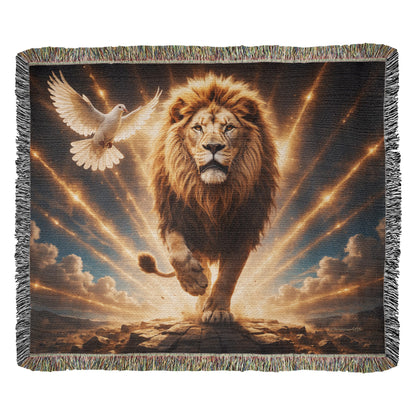 Lion of Judah, Holy Spirit, Clouds and Golden Rays- Heirloom Woven Blanket