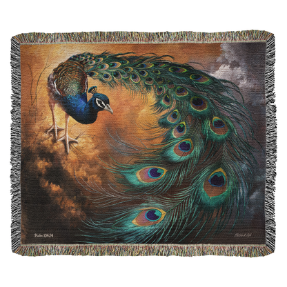 Peacock Heirloom Woven Blanket - Tapestry Decorative art print - a vibrant and elegant statement Peacock art piece