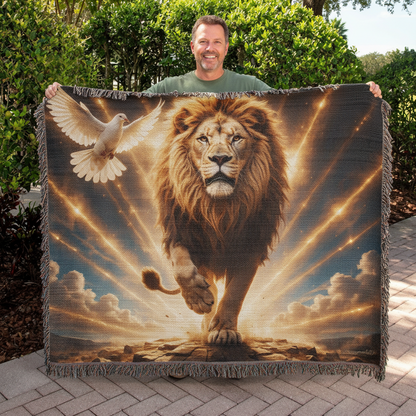 Lion of Judah, Holy Spirit, Clouds and Golden Rays- Heirloom Woven Blanket