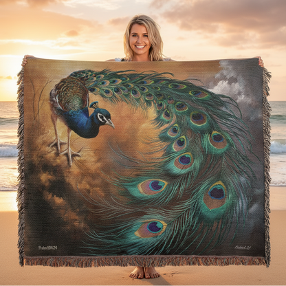 Peacock Heirloom Woven Blanket - Tapestry Decorative art print - a vibrant and elegant statement Peacock art piece