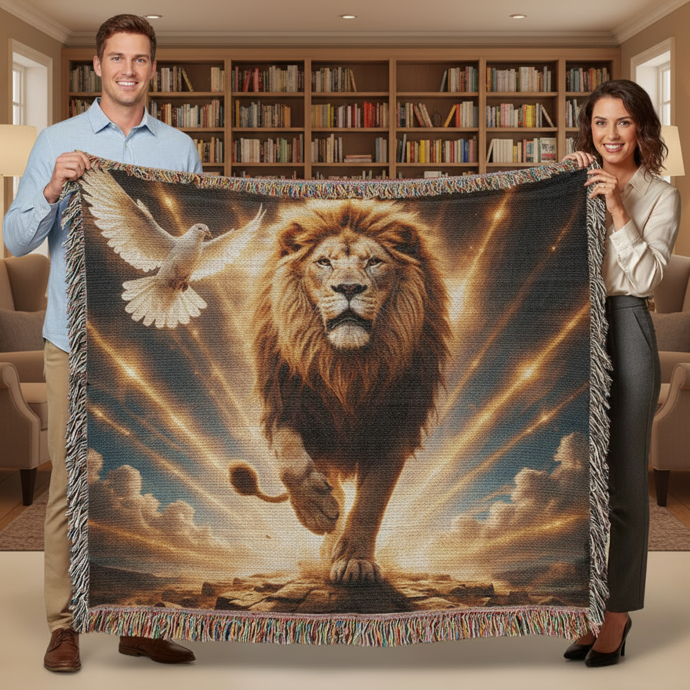 Lion of Judah, Holy Spirit, Clouds and Golden Rays- Heirloom Woven Blanket
