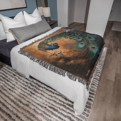 Peacock Heirloom Woven Blanket - Tapestry Decorative art print - a vibrant and elegant statement Peacock art piece
