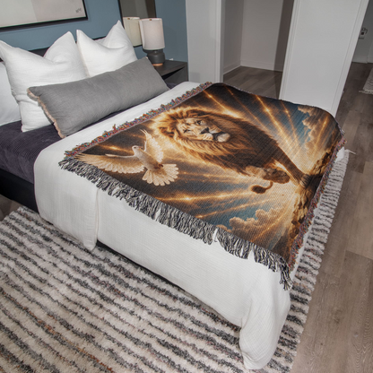 Lion of Judah, Holy Spirit, Clouds and Golden Rays- Heirloom Woven Blanket