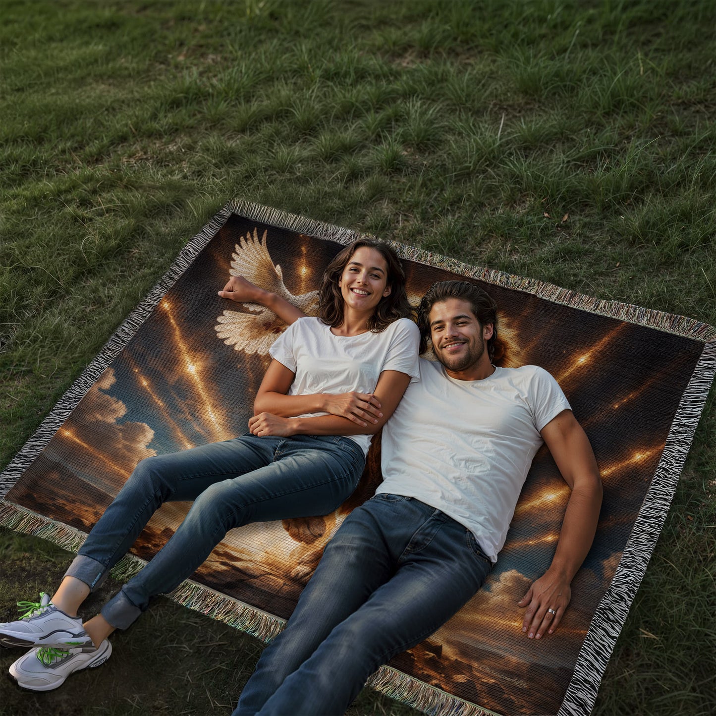 Lion of Judah, Holy Spirit, Clouds and Golden Rays- Heirloom Woven Blanket